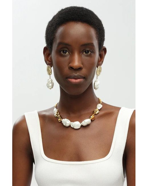 Classicharms Metallic Baroque Pearl Statement Necklace