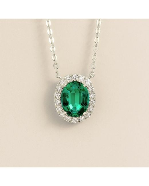 Juvetti Green Mina Oval Emerald & Diamond Halo Necklace