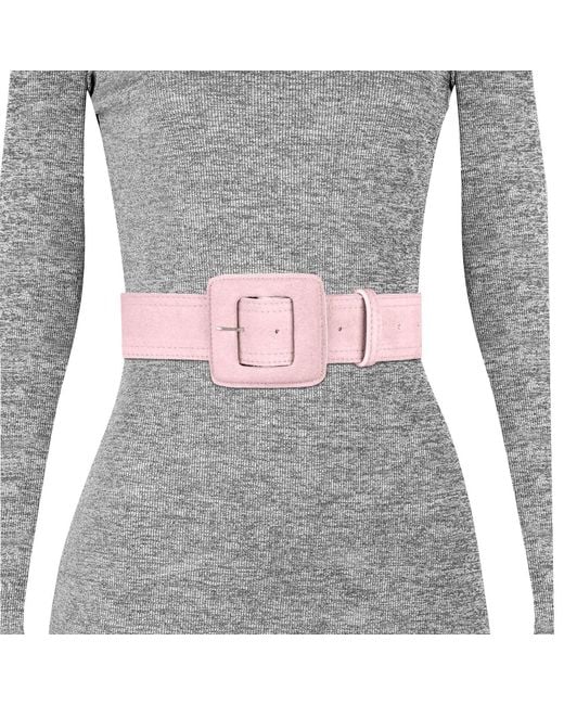 BeltBe Pink Suede Square Buckle Belt