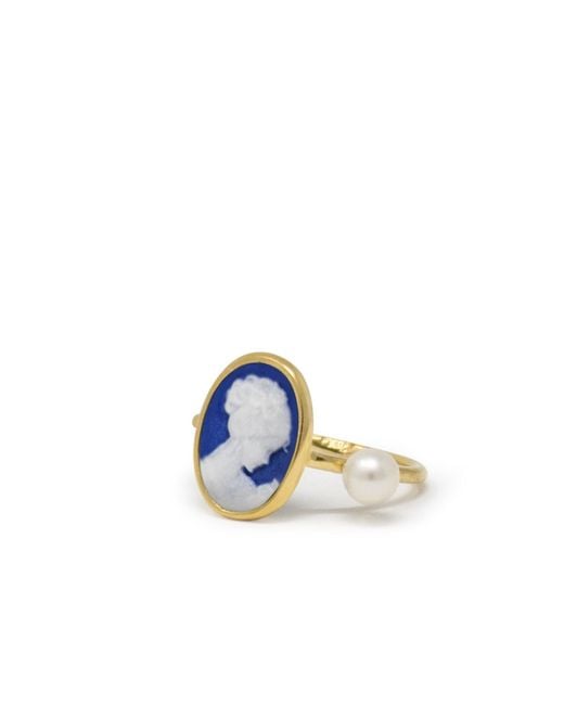 Vintouch Italy Blue Plated Mini Cameo Ring With A Pearl
