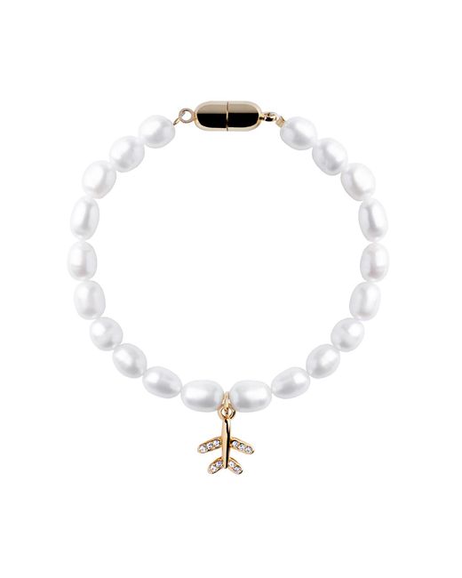 My Little Nature Metallic Handmade Cultured Freshwater Pearls Bracelet With Plane Charm And Magnetic Clasp