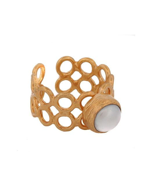 Ebru Jewelry Metallic Delicate Gold & Pearl Adjustable Ring