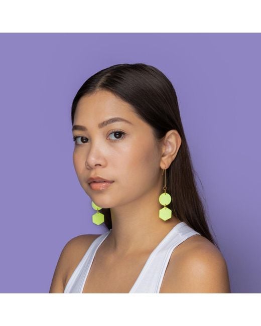 By Chavelli Yellow Belle Geometric Dangly Earrings