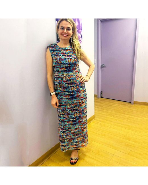 L2R THE LABEL Blue Shoulder Pad Mesh Dress