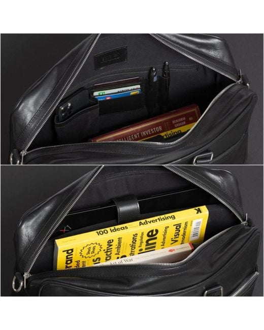 Hides Leather Co. Black Full-Grain Leather Briefcase, Work Bag With Strap Organizer for men
