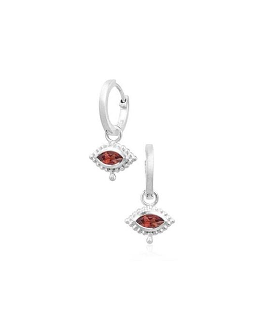Moon London White Eye Garnet Gemstone Sterling Mini Hoops