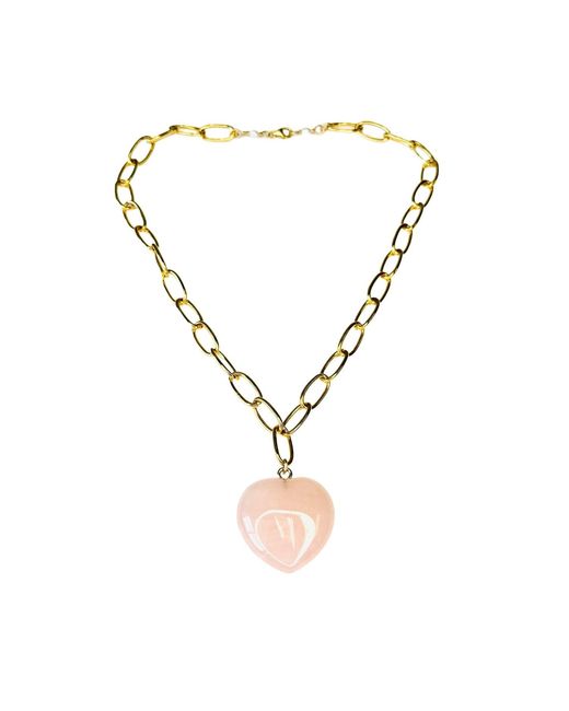 Lexi Jewelry Metallic Link Chain & Rose Quartz Heart Necklace