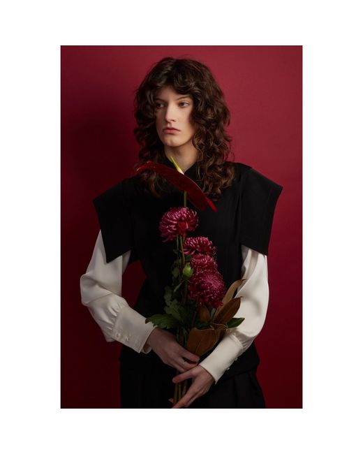 Julia Allert Black Tailored Blazer-Style Blouse With Satin Sleeves