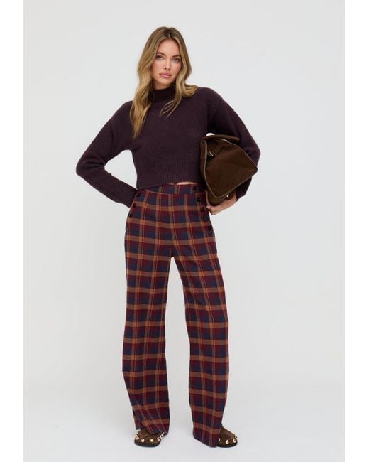 Lily and Lionel Red Damson High Waisted Tartan Print Trouser
