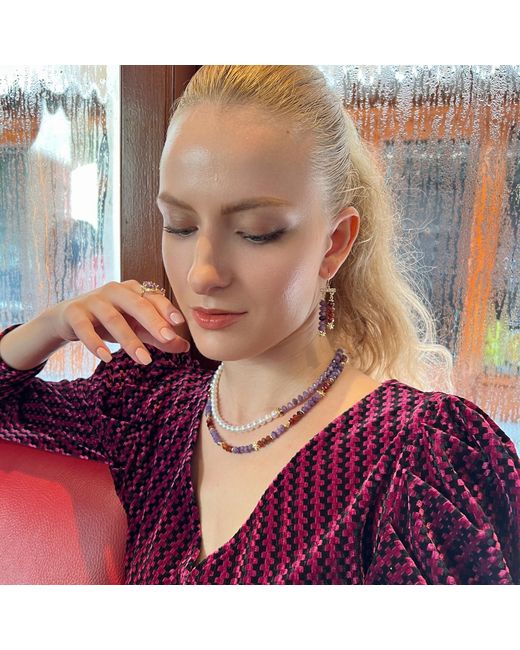 Farra Multicolor Amethyst And Garnet Tassel Earrings