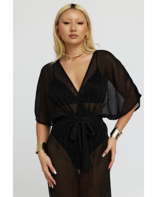 Why Mary Black Aphrodite Sheer Lurex Maxi Dress