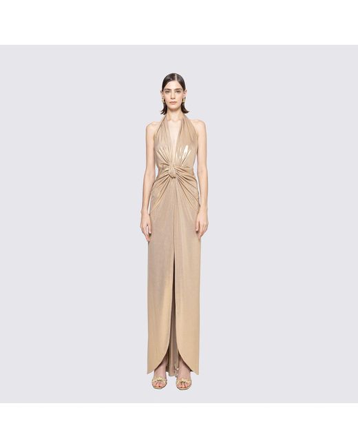 Nissa Natural Backless Lamé Maxi Dress