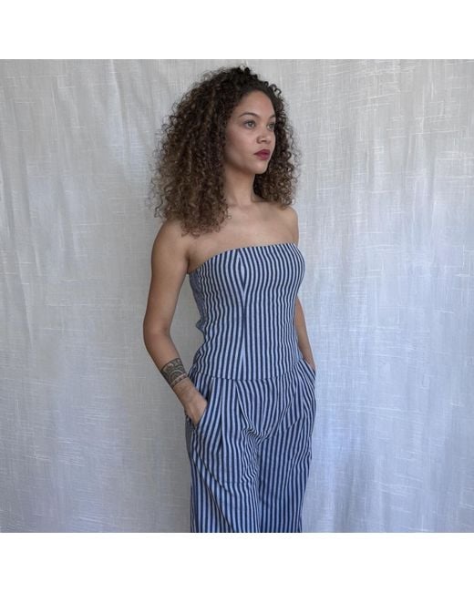 London Atelier Byproduct Blue Striped Strapless Corset