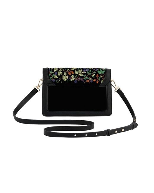Fable England Black Embroidered Fold Over Bag
