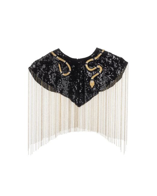 House of Laines London Black Laines London Hand Beaded Snake Tassel Cape