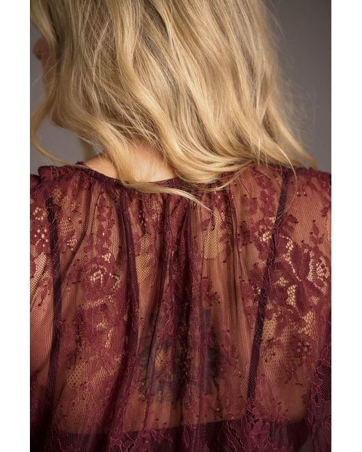 Little Lies Red Rhiannon Burgundy Lace Smock Top