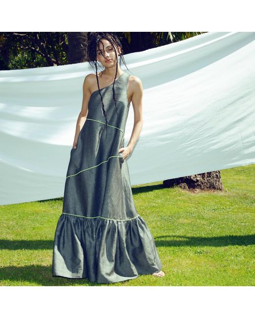 Mirimalist Gray Janset Linen Maxi Dress