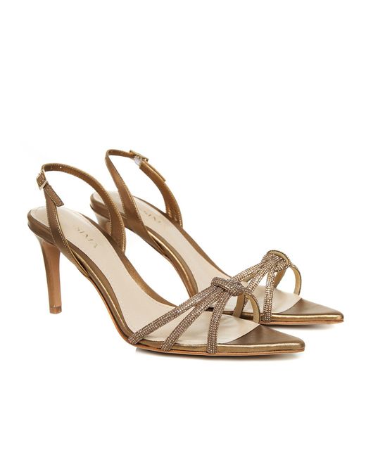 Ginissima Metallic Daisy Crystals And Leather Sandals Low Heel