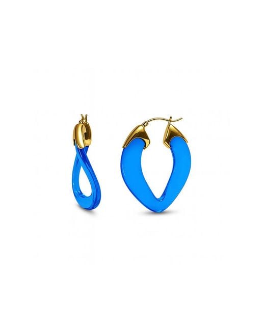 Gold & Honey Blue Sapphire Curb Link Lucite Birthstone Hoop Earrings