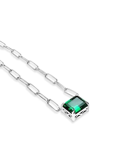 Lutiro Metallic Paperclip Chain With Colored Stone Emerald