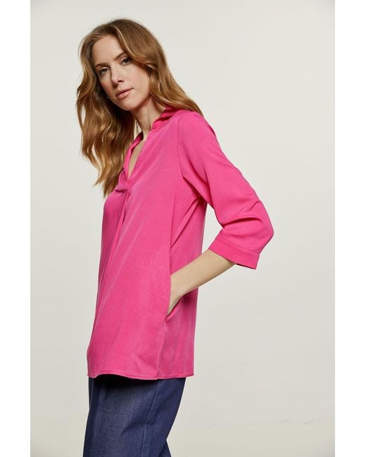 Conquista Pink Relaxed Viscose V-Neck Blouse