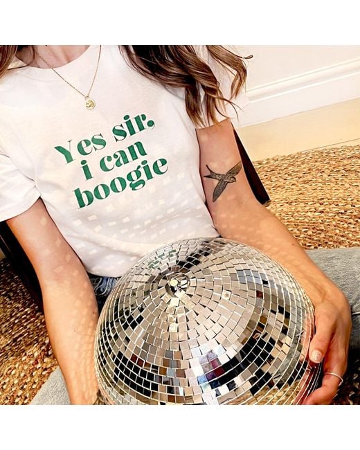 Fanclub White Neutrals Yes Sir I Can Boogie Oversized Retro Slogan T-Shirt