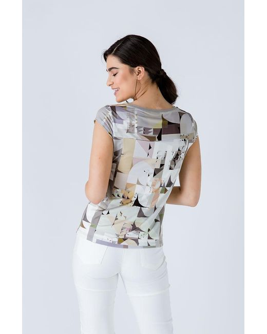 Conquista Gray Geometric Mosaic Viscose Jersey Top
