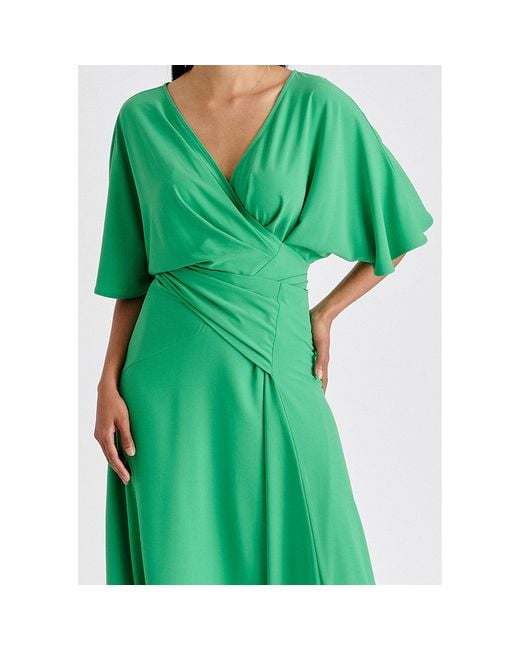 Paisie Green Flare Sleeves Maxi Wrap Dress