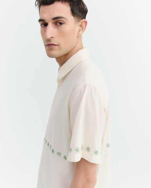 Thinking Mu White Tom's Hand-Embroidered Shirt for men