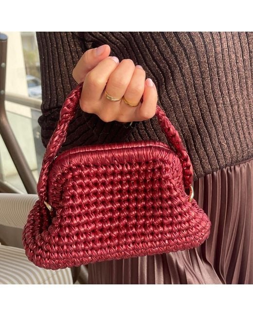 Sibylla Delphica Red Mini Metallic Crochet Clutch Bag
