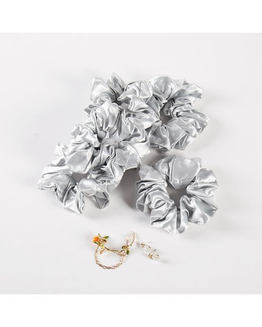 Soft Strokes Silk Metallic Pure Mulberry Silk French Scrunchie Set Of Five
