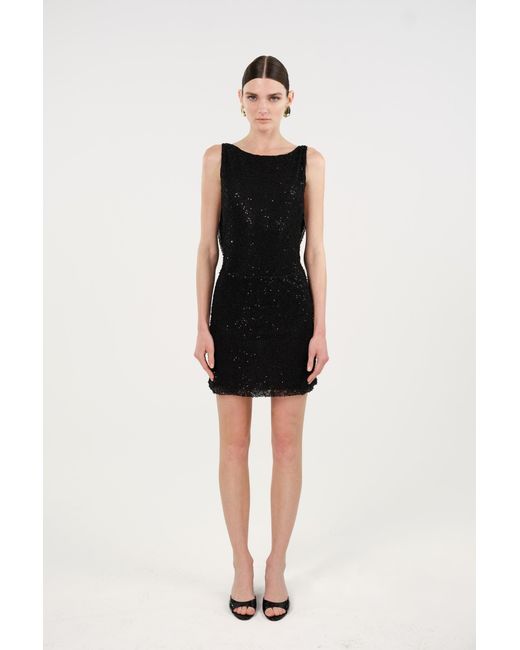 Nocturne Black Sequin Open Back Mini Dress