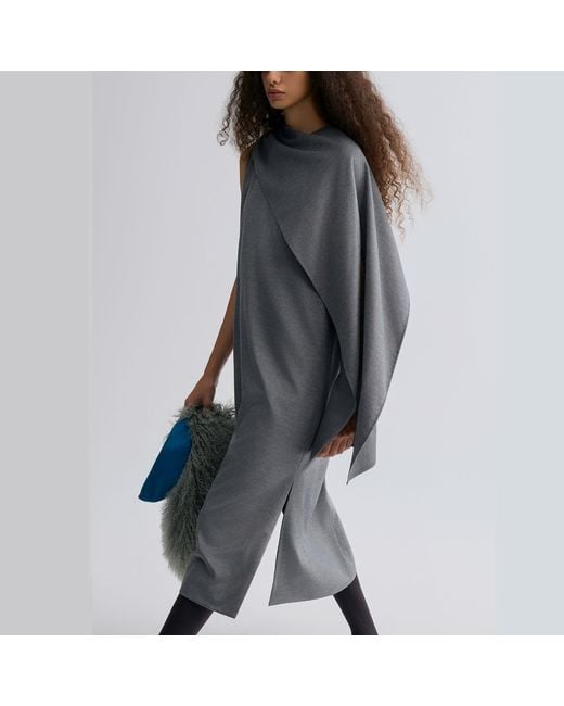FRONT ROW SHOP Gray Opera Cape Maxi Dress