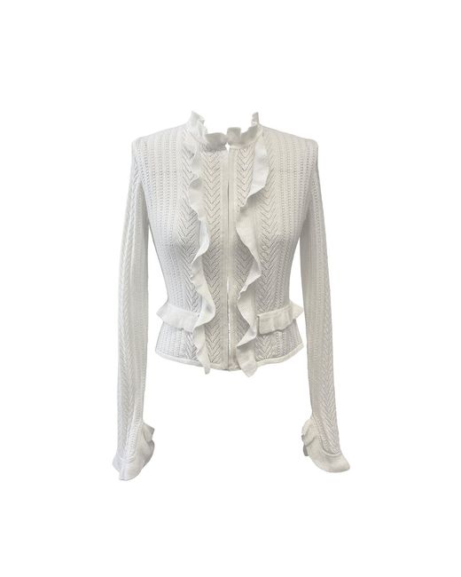 Anna Sui White Victorian Pointelle Knitwear Cardigan