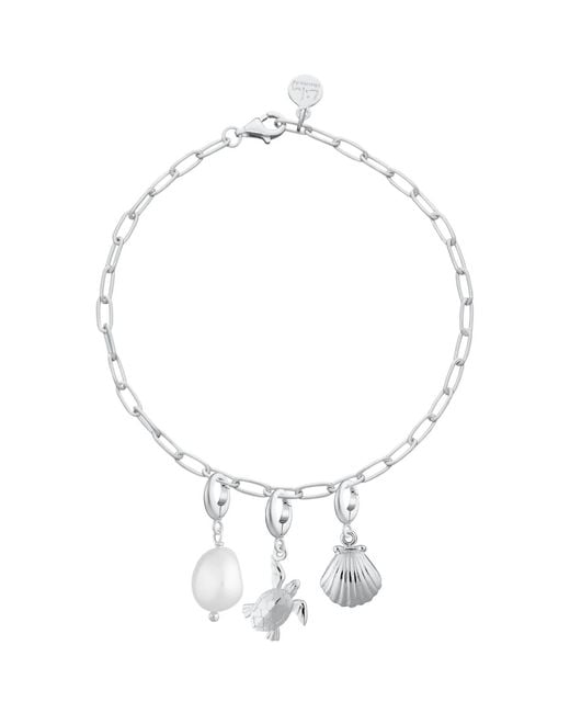 Lily Charmed Metallic Sterling Ocean Oval Link Charm Bracelet