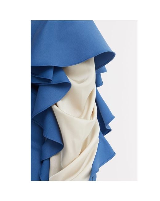 Julia Allert Blue Occasion Midi Dress With Ruffled Sleeves