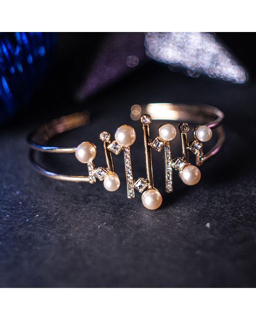 Grosse Metallic Pearl & Crystal Statement Bangle Bracelet, Series Pearl Light