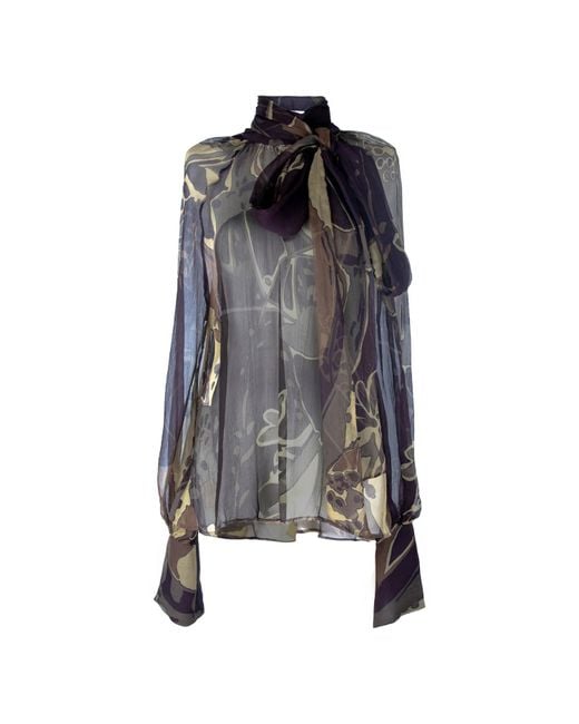 Rua & Rua Black Sheer Silk Shirt Blouse With Bow Collar