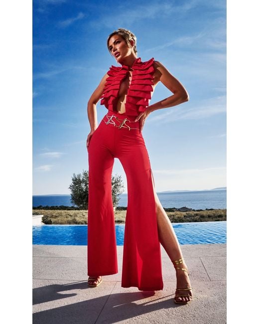 ANTONINIAS Red Dahlia Plunge One-Piece Swimsuit