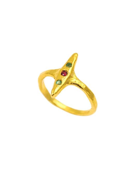 1610Istanbul Yellow Byzantine Emerald Ruby Ring