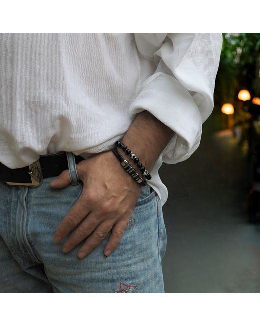 Ebru Jewelry Black Fashion Style Leather & Bracelet for men