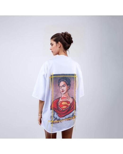 mysimplicated White Oversized T-Shirt With Super-Frida Design W