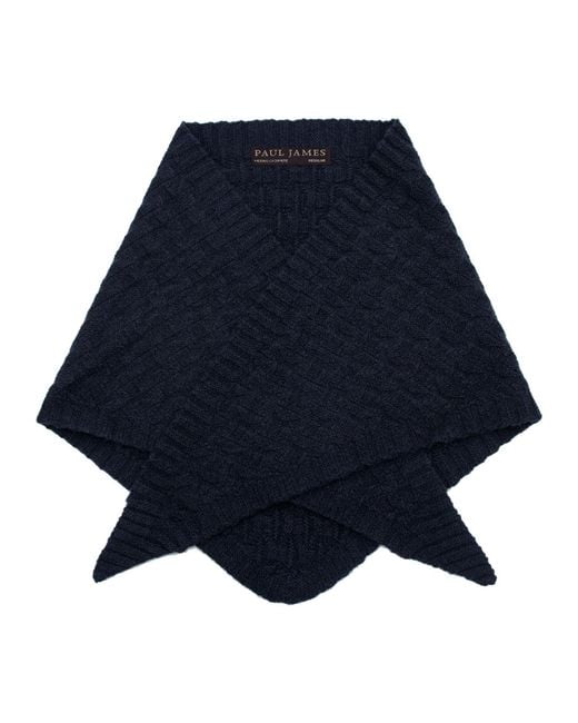 Paul James Knitwear Blue Merino Cashmere Textured Triangle Blythe Scarf