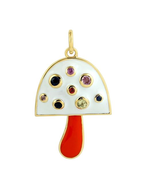 Artisan White 14K Sapphire & Enamel Mushroom Pendant