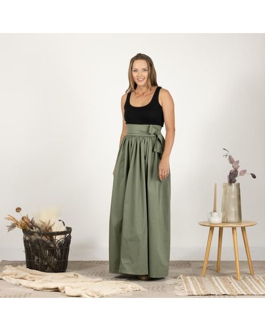 Nikka Place Green High Waist Cotton Gathered Skirt With Front Bow & Pockets