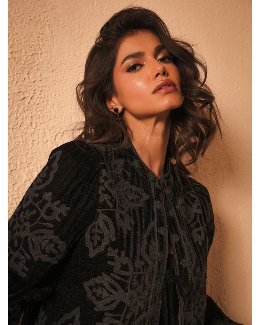 Rose & Nancy Black Lori Velvet Embroidered Quilt Jacket