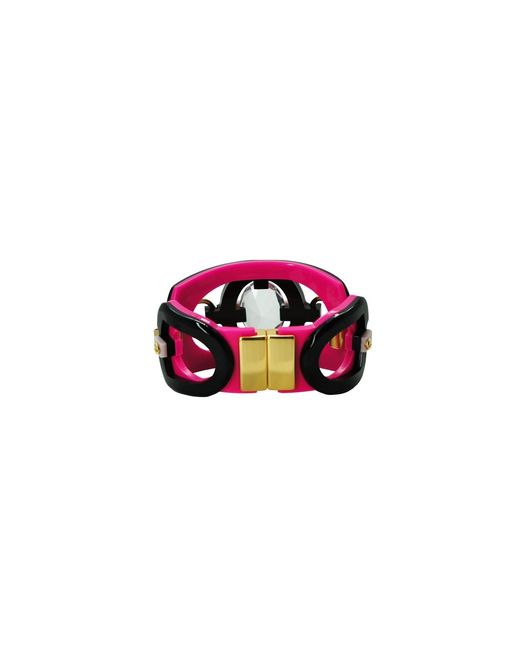 Gissa Bicalho Red Handmade Acrylic Bracelet Cutted Stone Oval