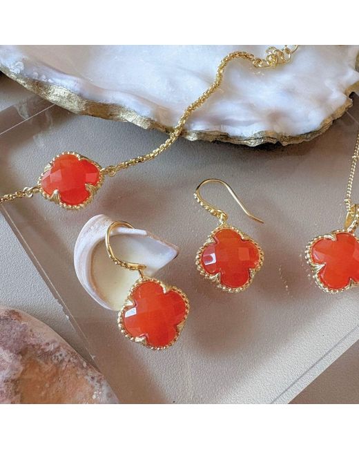 Azuni London Orange Tyche Gemstone Earrings Carnelian
