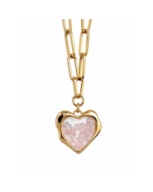My Little Nature Metallic Plated Necklace With Rose Quartz Crystals