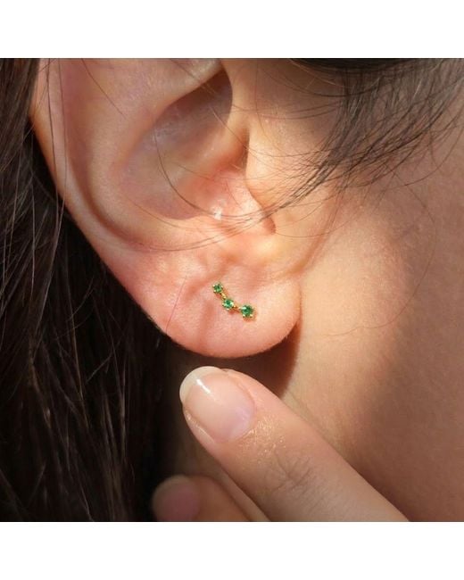 Harfi Green Tiny Emerald May Birthstone Climber Stud Earrings